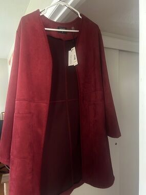Tahari Open-Front Red Suede-Look Cape Coat